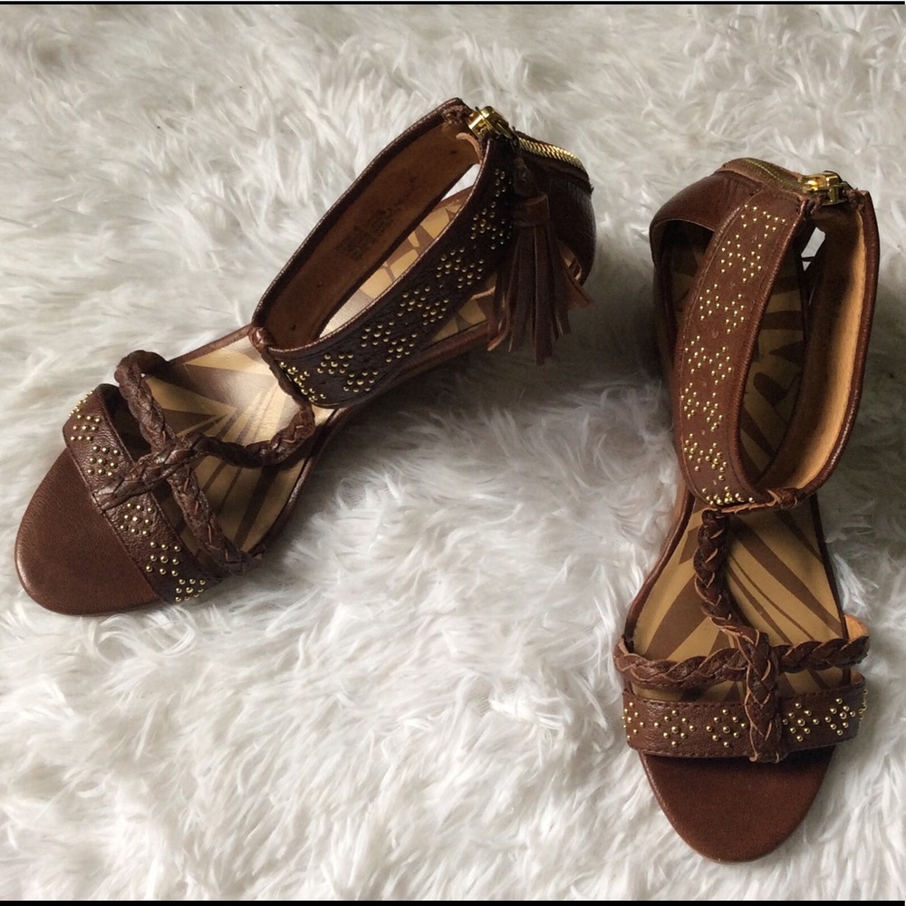 Matiko Brown Leather Wedge Sandal Ankle Cuff